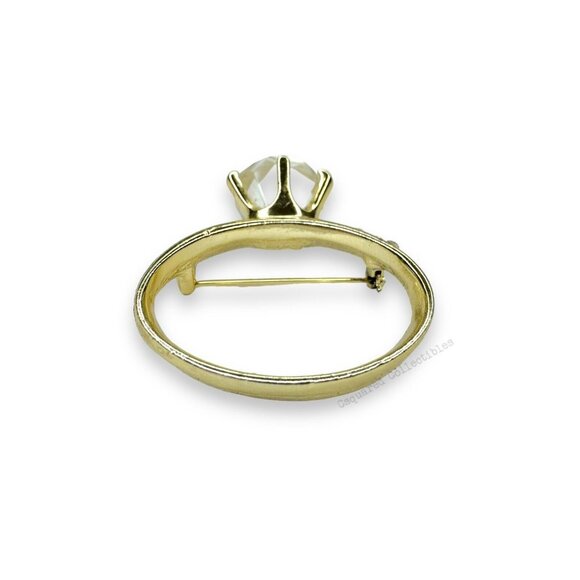 AJC Gold Tone Acrylic Crystal Engagement Ring Brooch Vintage - Picture 2 of 11